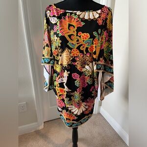 Trina Turk Black Tunic with Bright Paisley Floral Print